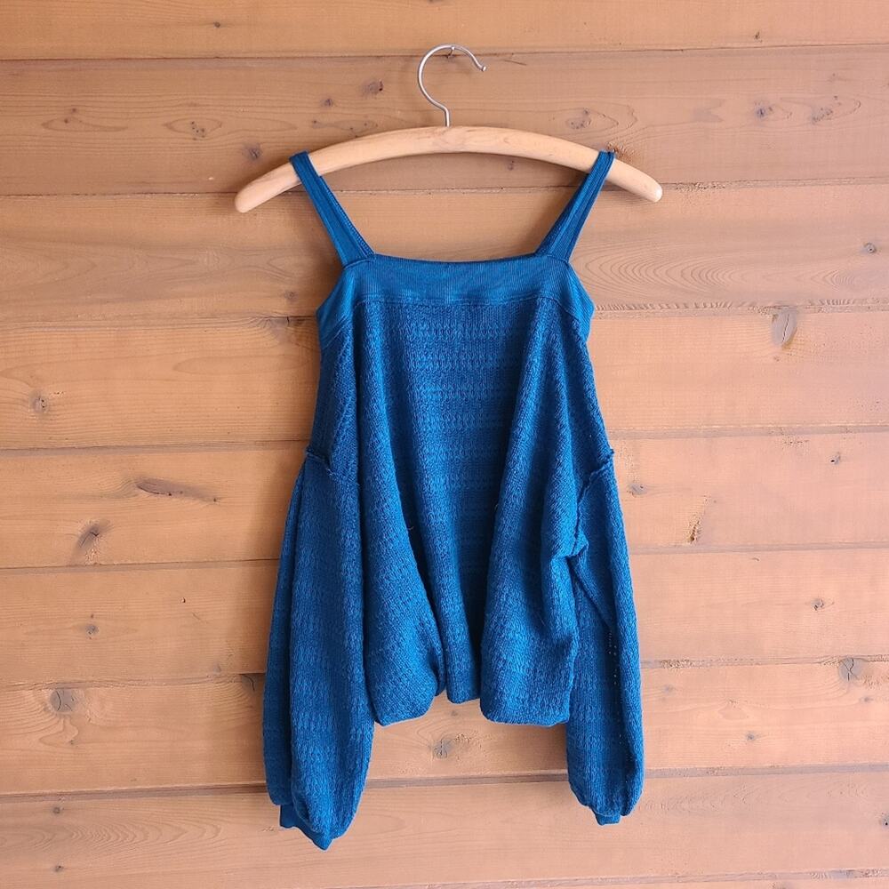 Free People Top Sistine Hacci Sweater Teal Treasure Boho Slouchy XS Cottage Y2K - Picture 3 of 6